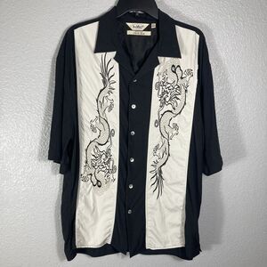 Da Vinci California Charlie Sheen Shirt Men 2XL Silk Embroidered Dragons Bowling